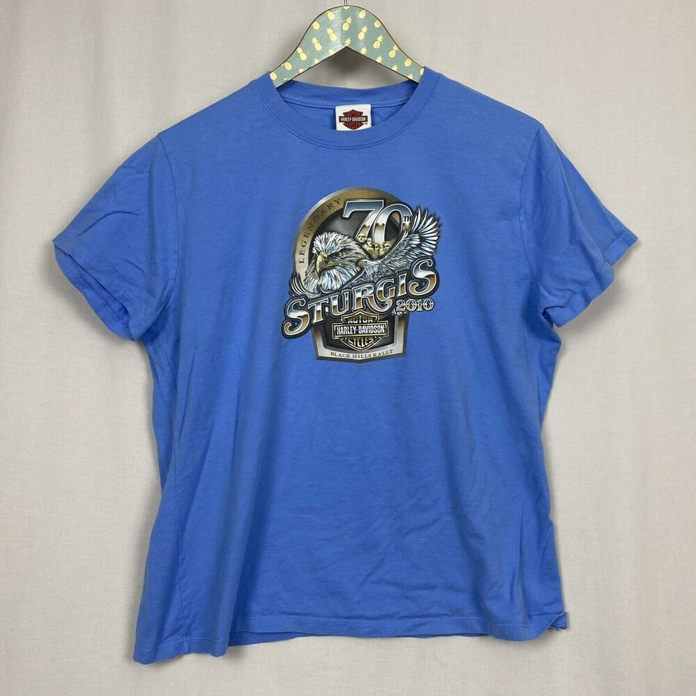 Harley Davidson T Shirt Womens XL Blue Sturgis Mt Rushmore Black Hills SD 2010